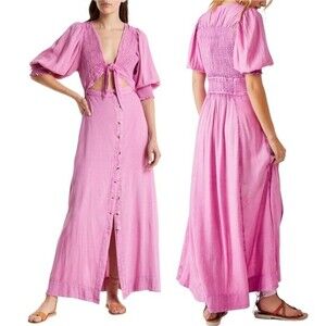 NWT Free People String of Hearts Cutout Maxi Dress Pink Crocus Size Medium NEW